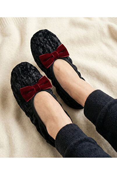 Mijja Bordo Kadife Fiyonklu Kadife Ev Babeti Günlük Hediye Çeyizlik Kaymaz Pi...