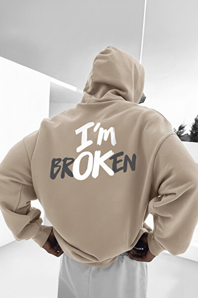 EFFRENATU I Am Broken Print Hooded Oversized Sweatshirt