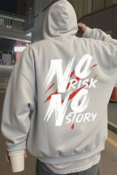 EFFRENATU سويت شيرت بغطاء للرأس مطبوع عليه No Risk قصة فضفاضة