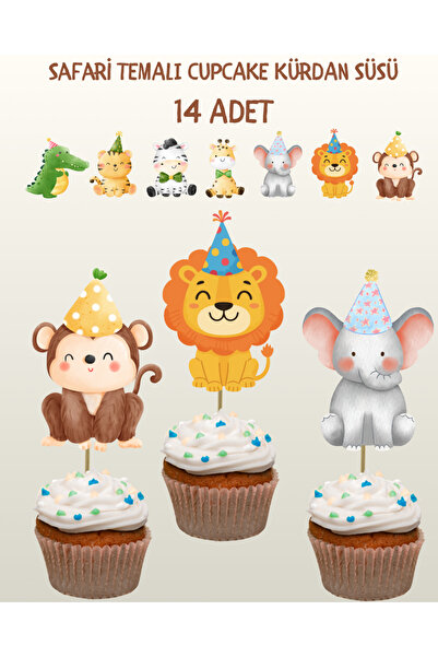P&B COLLECTION WORKSHOP 14 Adet Sevimli Hayvanlar Safari Kürdanlı Cupcake Pas...