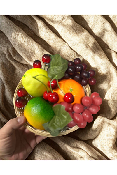 Home Bambu Yapay Meyve Sepeti (10 parça) 2 Salkım Üzüm,4 çift Kiraz,Mandalina...