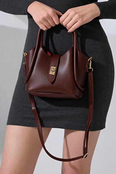 Encool Burgundy Medium Size Women's Gold Snap Makeup Bag with Gift - Shoulder...