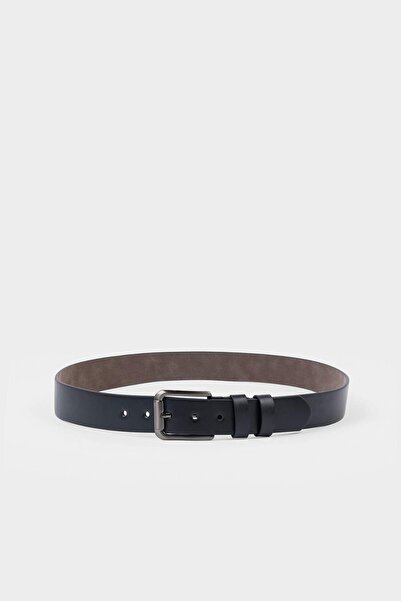 DeFacto Curea casual pentru bărbați, cu cataramă dreptunghiulară, din piele a...