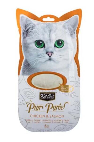 Kit Cat Puree Cat Food Set made from Chicken and Salmon - 4 Pieces