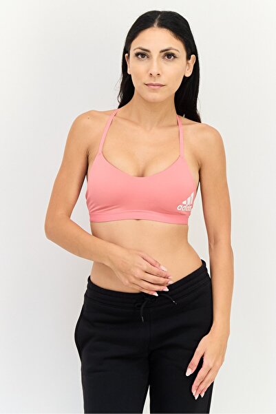 adidas Women Brand Logo Padded Sports Bra, Pink