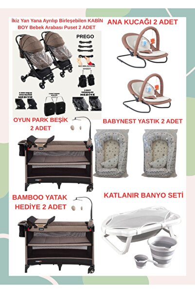 TURHANBEBE Yeni Doğan İkiz Bebek Çeyiz Seti Beşik Bebek Arabası Ana Kucağı Ba...