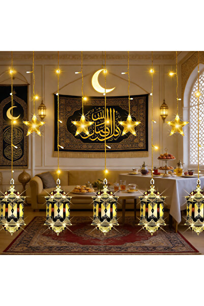 Yoawllty Ramadan Decorations LED Star Lantern Curtain Lights - 5 Stars & 5 La...