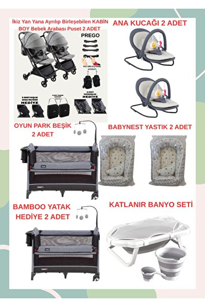 TURHANBEBE Yeni Doğan İkiz Bebek Çeyiz Seti Beşik Bebek Arabası Ana Kucağı Ba...