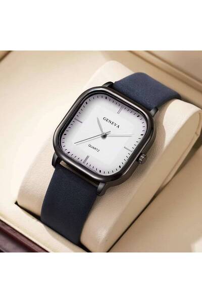 Choice Blue White No Box Fashion Square Minimalist Men's Quartz Watch Casual ...