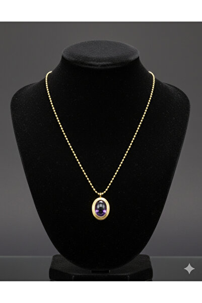 Fashionjewelery 14k altın kaplama doğaltaş(hicran)kadın çelik kolye