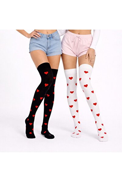 Çoraphane DİZÜSTÜ KALPLİ ÇORAP 2 ÇİFT