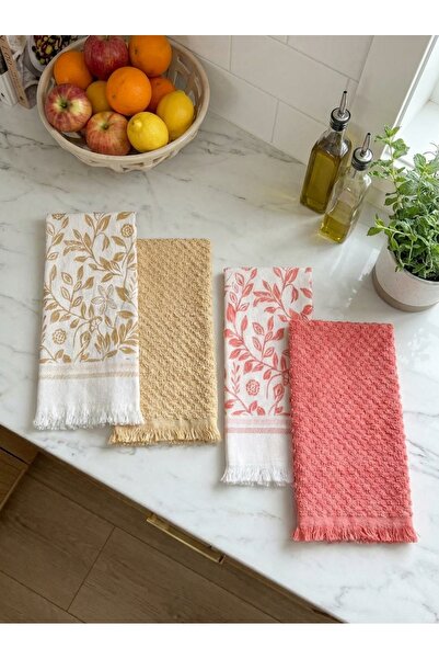 FERAY TEXTILE Dekoratif 4'lü Şık Mutfak Havlusu & Kurulama Bezi