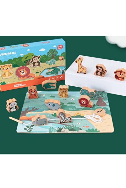 smile toys Jucarie Montessori din Lemn – Puzzle si Snuruit Animalute, 27 piese