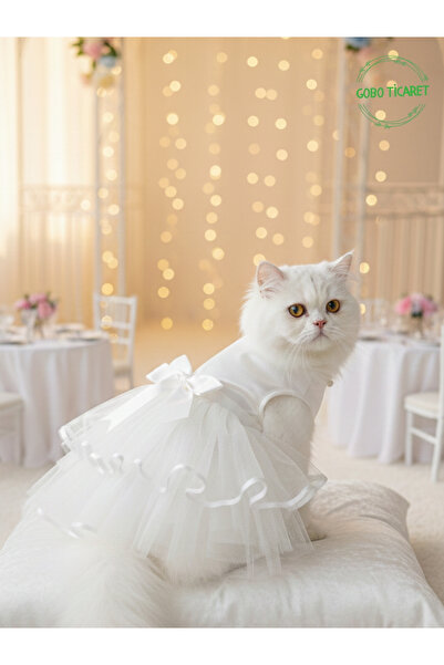 Gobo Kedi Köpek için Şık Tasarım Gelinlik & Doğum Günü Abiyesi Parti Kıyafeti...