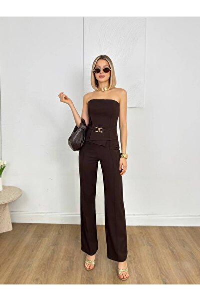 BEAUTY FASHİON Kadın Straplez Yaka Kemer Detaylı Tulum