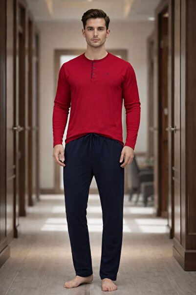 DEEPSENCE Set de pijamale pentru bărbați, cu mâneci lungi, 100% bumbac, culoa...