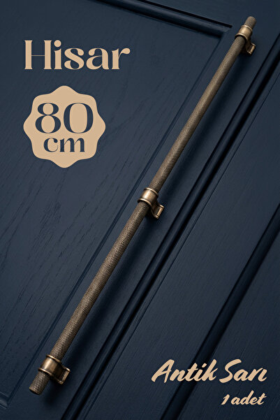 Badem10 Hisar Antik Sarı Metal Kulp 800 mm Tırtıklı Desen Mobilya Çekmece Mut...