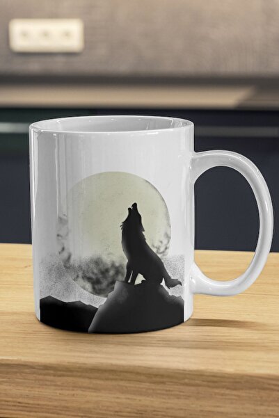 HobiShop Wolf Howling at the Full Moon Mug| Wolf Printed Mug| Howling Wolf Cup