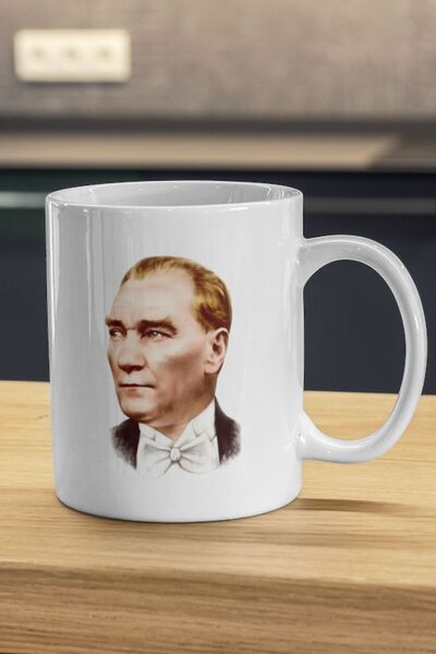 HobiShop Ataturk Mug with White Bow Tie - Ataturk Printed Mug