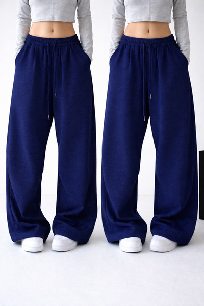 pandy Γυναικείο σετ 2 τεμαχίων με φαρδιά μπατζάκια και ψηλόμεσο παντελόνι φόρμας