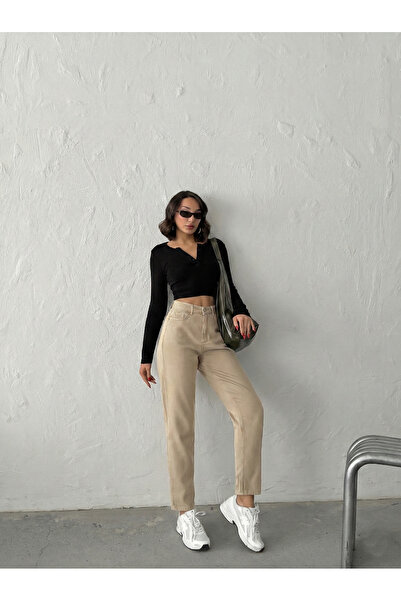 Blue Wings High Waist Linen Mom Pants