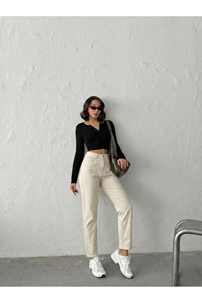 Blue Wings High Waist Linen Mom Pants