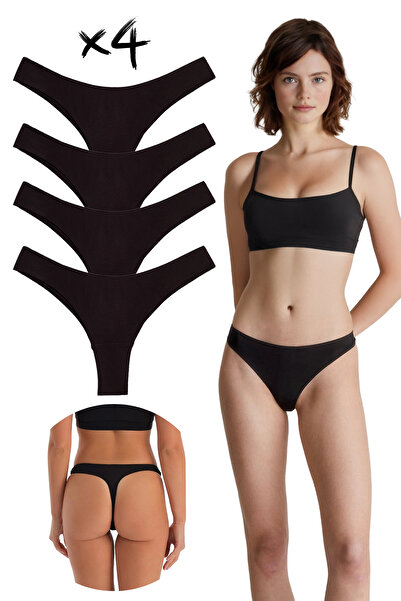 Yohannes Club , Cotton Basic Thong Panties, Pack of 4, Black Color Daily Use