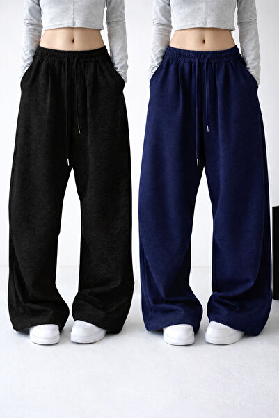 pandy Γυναικείο σετ 2 τεμαχίων με φαρδιά μπατζάκια και ψηλόμεσο παντελόνι φόρμας