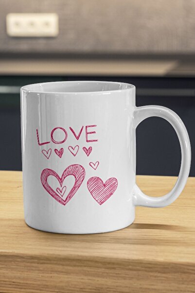 HobiShop Pink Heart Mug with Love Text| Love Mug| Valentine's Day Gift| Desig...