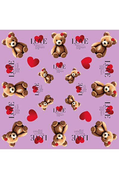 weloveis نمط دمية الدب - خلفية بنفسجية - ورق باقة الزهور 55x55 سم - 20 ورقة
