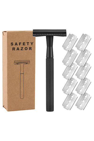 Choice11 ماكينة حلاقة ذهبية آمنة بمقبض مثقل و10 شفرات أمان مزدوج الحواف، ماكي...