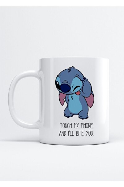 MAĞAZA DEPOM Stitch Touch My Phone Baskılı Porselen Kupa Bardak