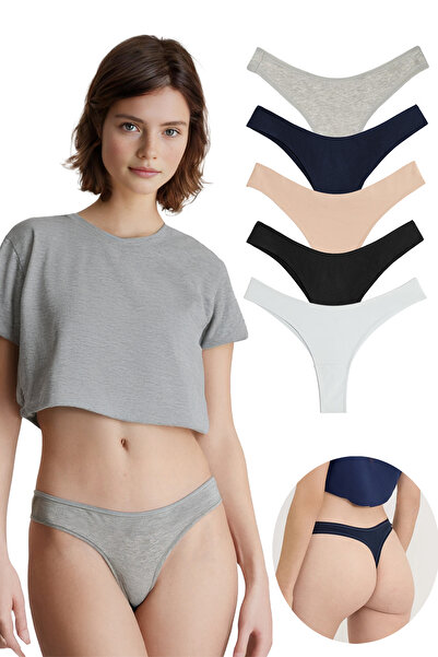 Yohannes Club , Cotton Basic Thong Panties, 5-Pack, Daily Comfort Thong Set