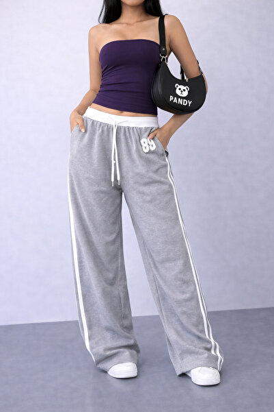 pandy 89 Γυναικείο φούτερ με στάμπα, λευκή ζώνη, διπλή ρίγα, ψηλόμεσο, φαρδιά...