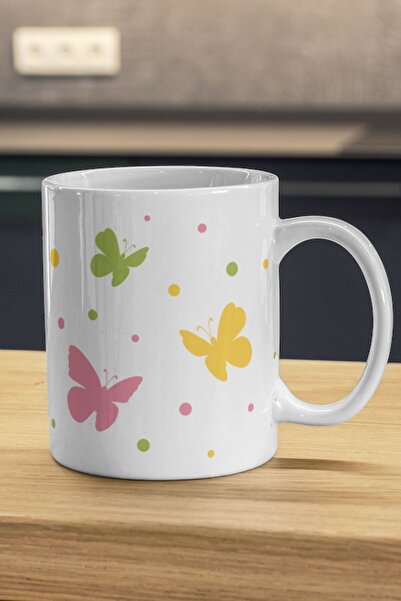 HobiShop Yellow Pink Green Butterflies Mug - Printed Mug