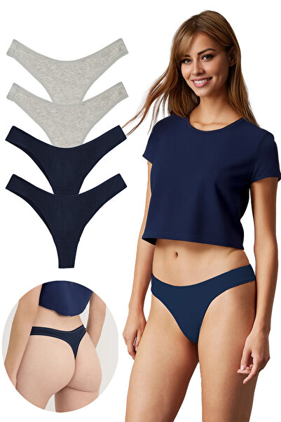 Yohannes Club , Cotton Basic Thong Panties, Pack of 4, Navy Blue and Gray Set