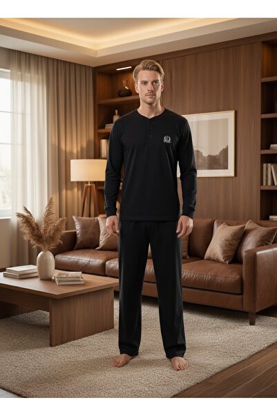 Lohusa Homewear طقم بيجامة رجالي من القطن بنسبة 100% بتصميم جديد للموسم الجدي...