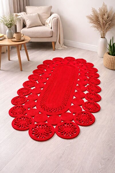 MaVaux Livia Oval Trikotlu Papatya Hasır Jüt Şık El Dokuma Kilim Dekoratif An...