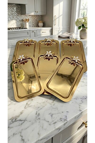 FABRIONA Shiny Silver/Gold Color 6-Piece Luxury Daisy Baton Tray 14X24 cm – T...