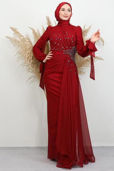 GİYZAMİLA Arden Tulle Evening Dress Burgundy