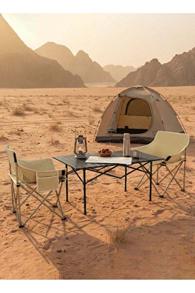 Taimi 3-Piece Folding Camping Set: Table (95x55x50cm) & 2 Chairs with Steel F...