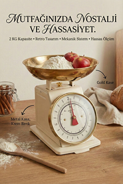 Poomy Retro Mutfak Terazisi - 2 KG Kapasiteli Mekanik Hassas Tartı - Metal Ka...