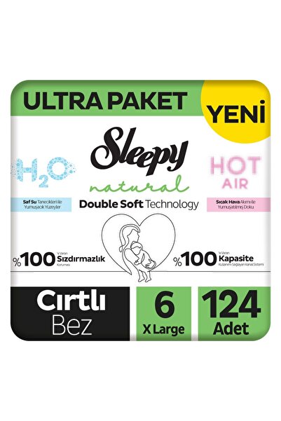 Sleepy Natural Double Soft Ultra Paket Bebek Bezi 6 Numara Xlarge 124 Adet