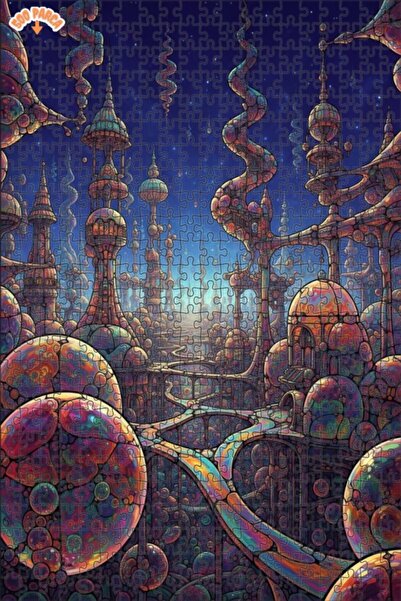 Teona Ahşap لوحة زيتية رائعة لمشهد مدينة خيالية ذات طابقين، لغز خشبي مؤطر 500...