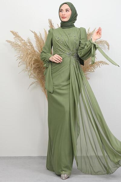 GİYZAMİLA Arden Tulle Evening Dress Soft Green