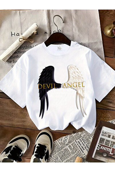 uyguntarz Unisex-T-Shirt mit Teufel-Engel-Print-Design