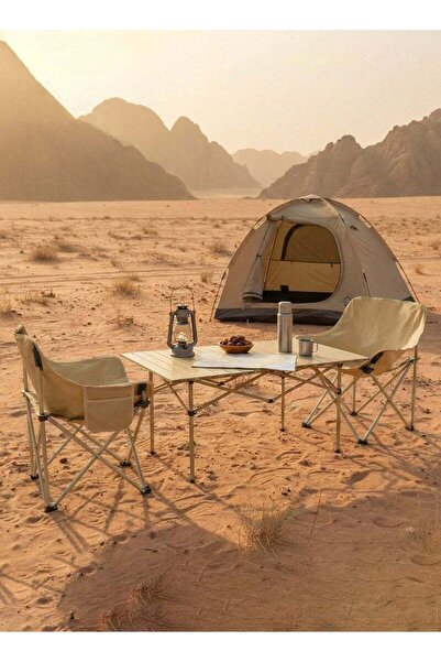 Taimi 3-Piece Folding Camping Set: Table (95x55x50cm) & 2 Chairs with Steel F...