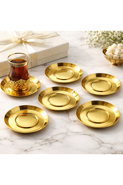 Fabrication Luxury 6-Piece Gold Tea Plate Set 12 cm – Stainless Steel, Tea Pl...