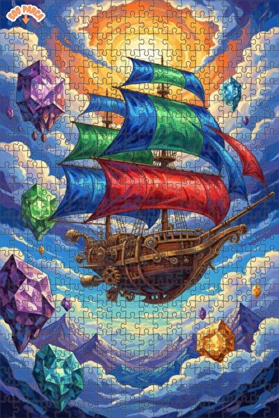 Teona Ahşap لغز خشبي بتصميم سفينة كريستالية في السماء، 500 قطعة، مقاس 50x30