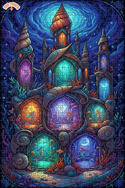 Teona Ahşap لغز خشبي مؤطر بطبقتين بمظهر لوحة زيتية لقصة حورية البحر في القصر ...